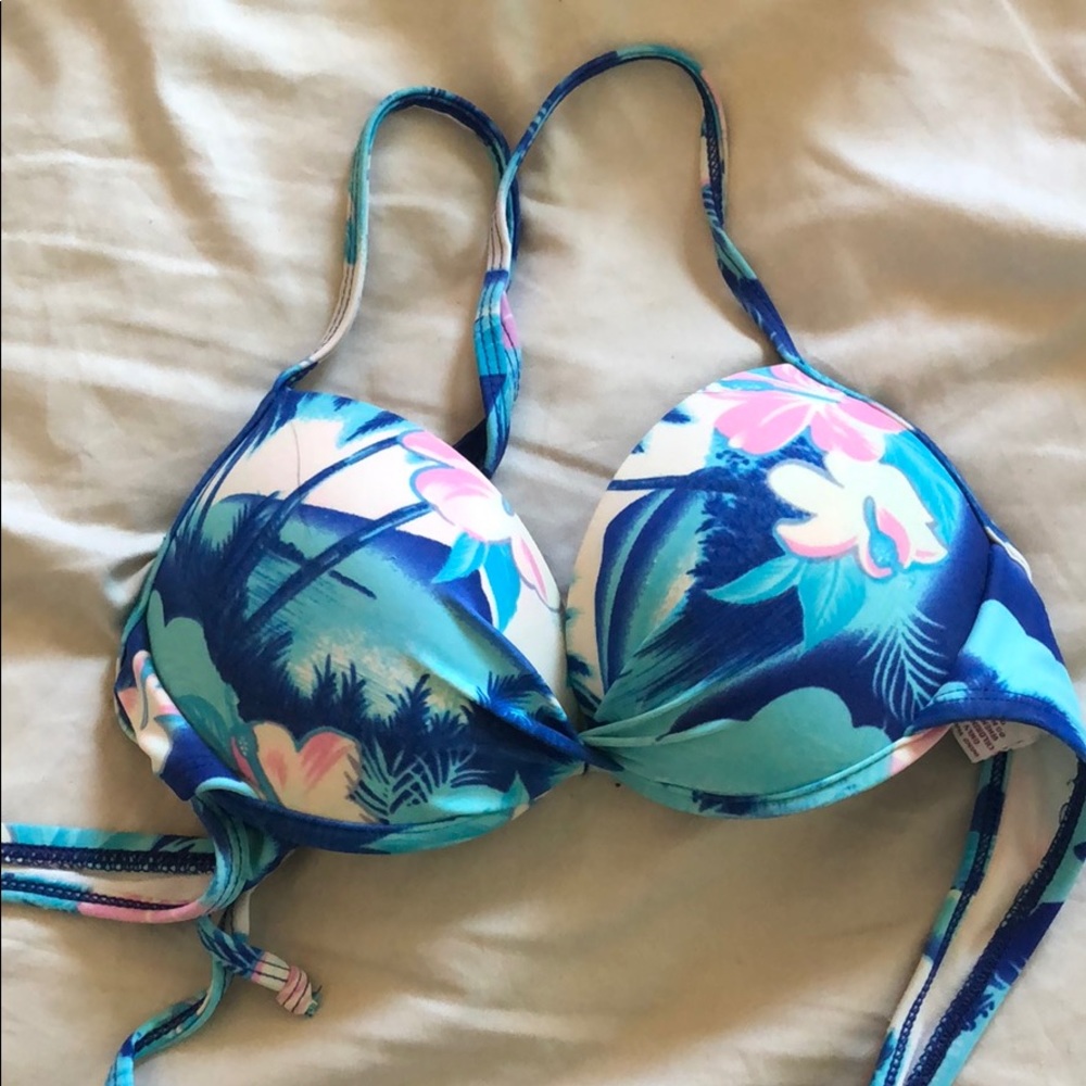 blue tropical bikini top